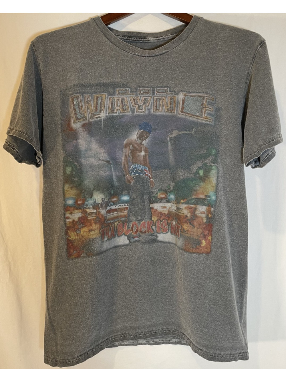 Lil Wayne Tha Block Is Hot Hip-Hop Artist Graphic T-Shirt Distressed Gray - M